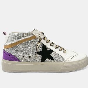 ShuShop Rina High Mid-Top Sneakers Purple Silver Glitter Star SZ 11 NIB